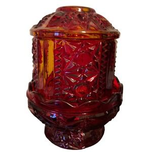 Vintage Red Indiana Glass Flashed Stars and Bars Fairy Lamp